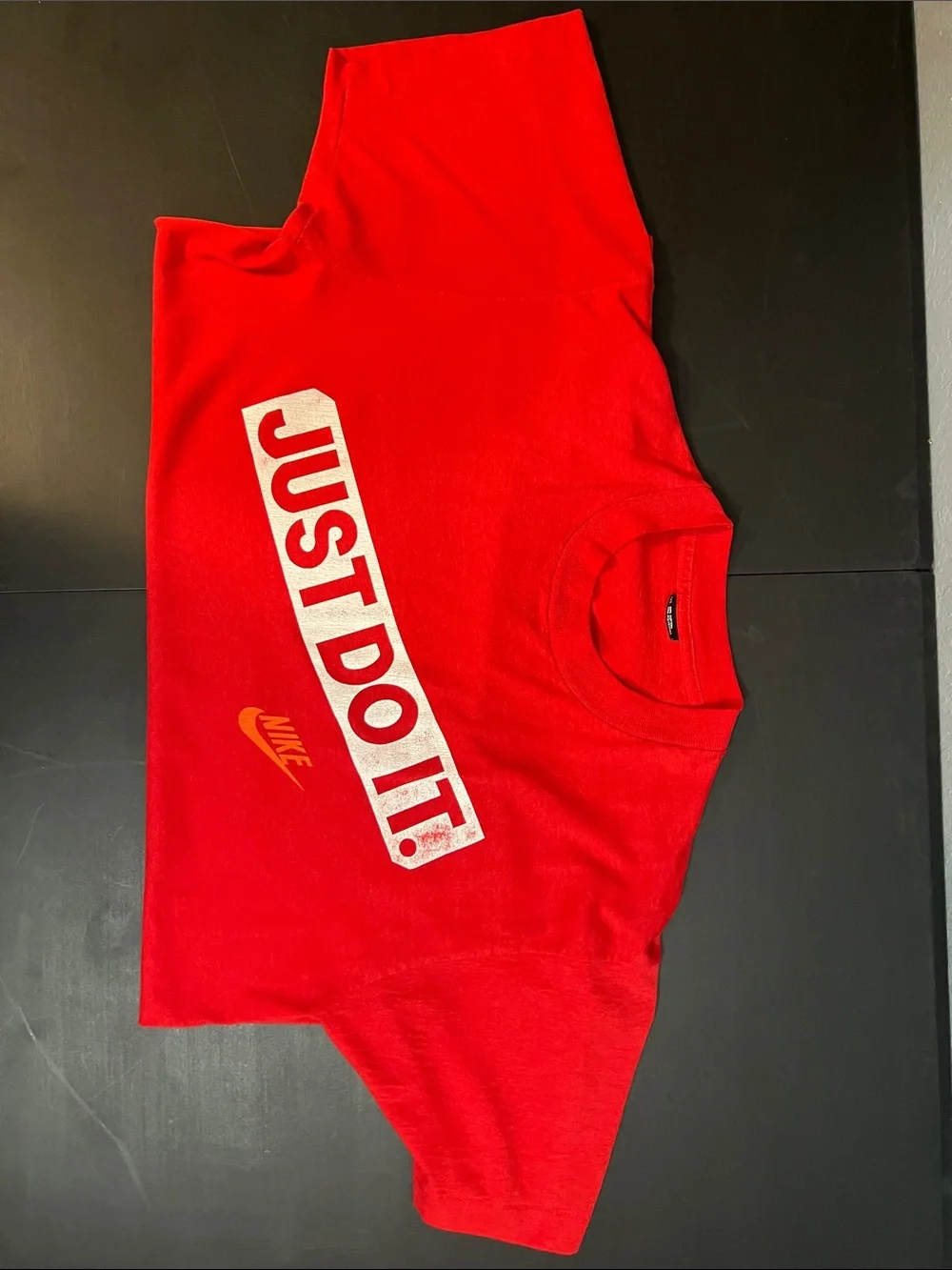 Nike Red Graphic 'Just Do It' Tee with Orange Swoosh